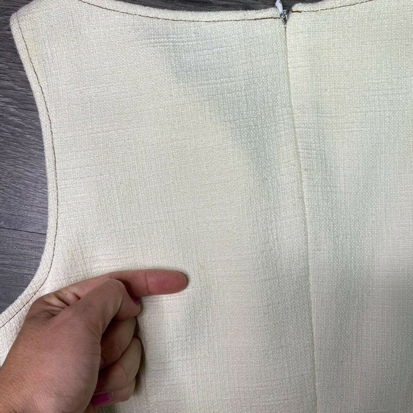 DAVID MEISTER | sz 8 Women's Cream Belted Knee Length Sleeveless Sheath Dress - Picture 7 of 7